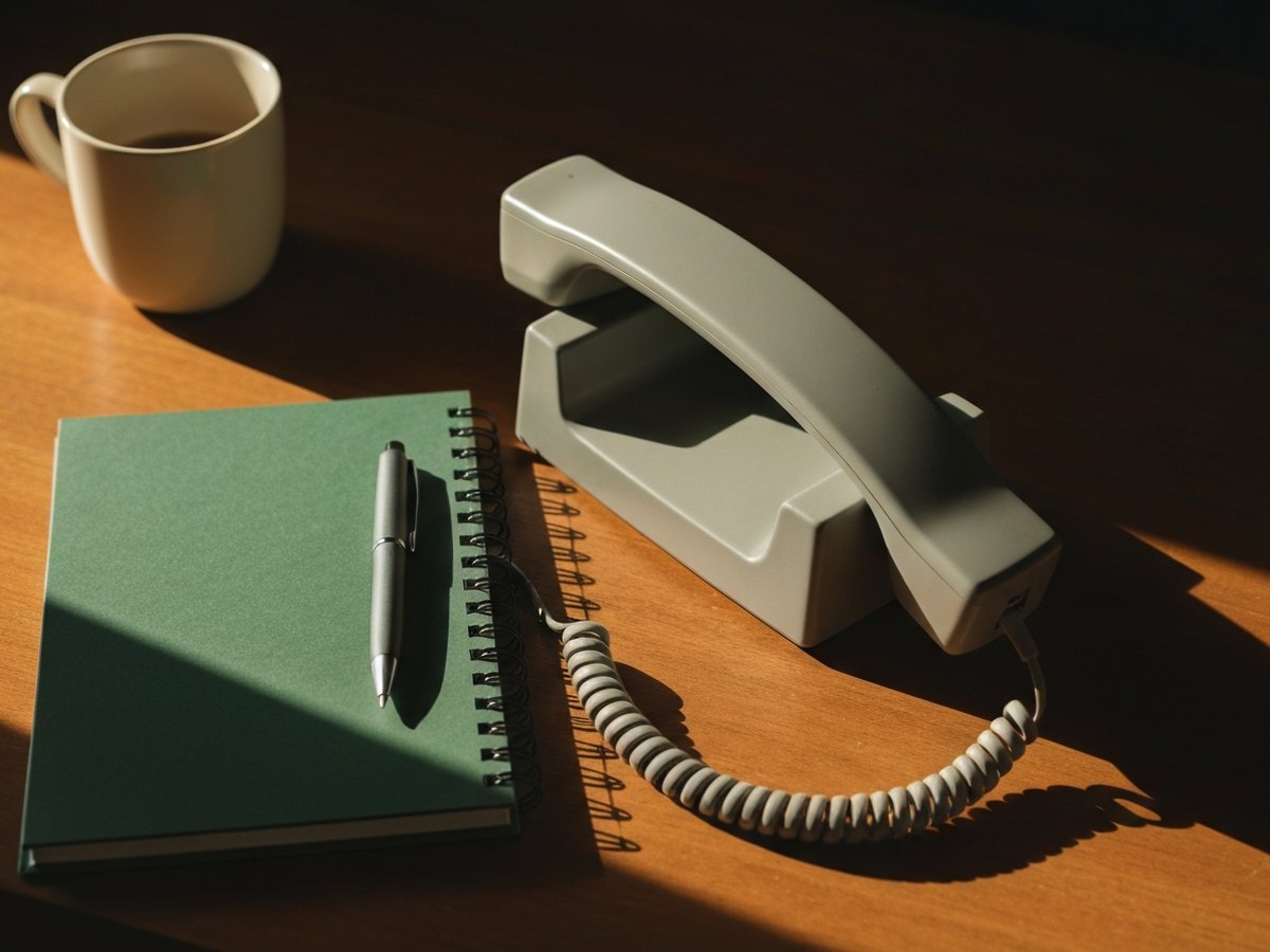 A hand logging dated entries in a small notebook beside a face-down phone.