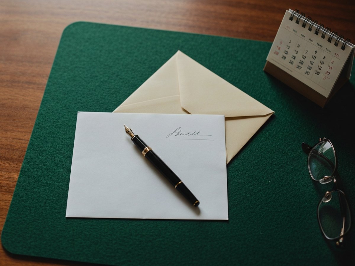 A pen resting on an unsigned settlement letter beside a calendar.