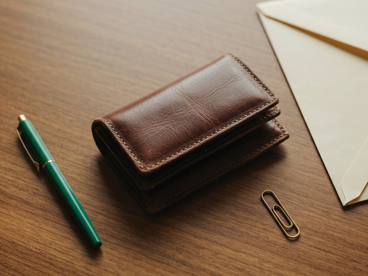 A pay stub on a desk with one line underlined in green pen, a few coins beside it.